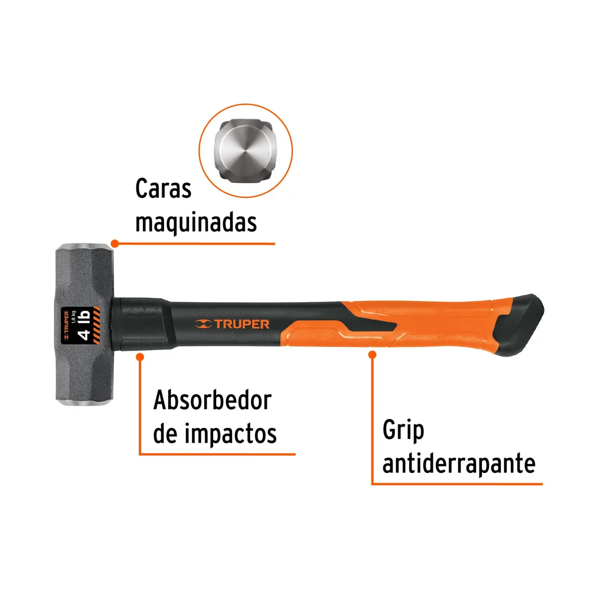 TRUPER - Comba 4 lb (1.8 kg) Octagonal Mango de Fibra de Vidrio 16536 Truper