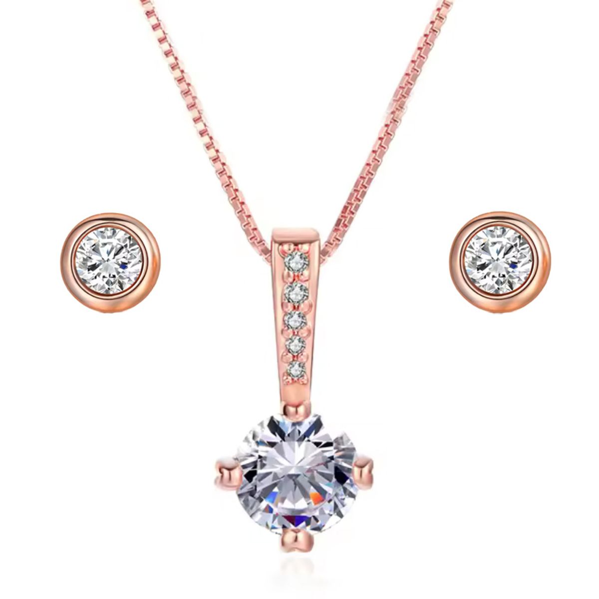 LA TIENDA 88 JOYAS Y ACCESORIOS - La Tienda 88 - Set Collar y Arete Mujer Punto de Luz bañado oro - Rosa