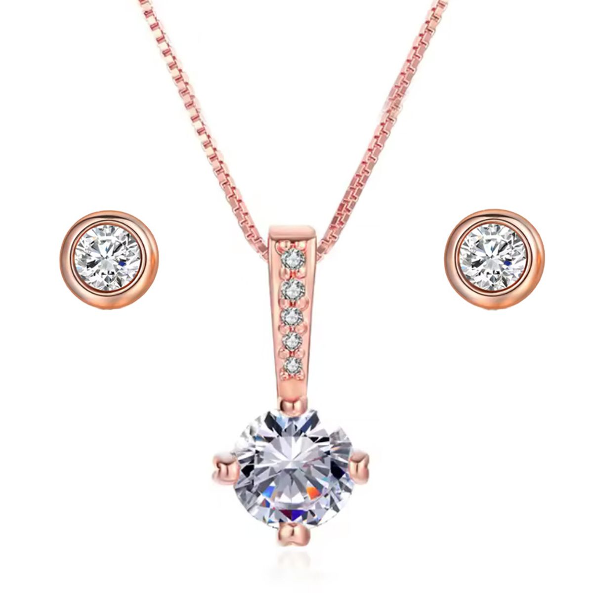 LA TIENDA 88 JOYAS Y ACCESORIOS - La Tienda 88 - Set Collar y Arete Mujer Punto de Luz bañado oro - Rosa