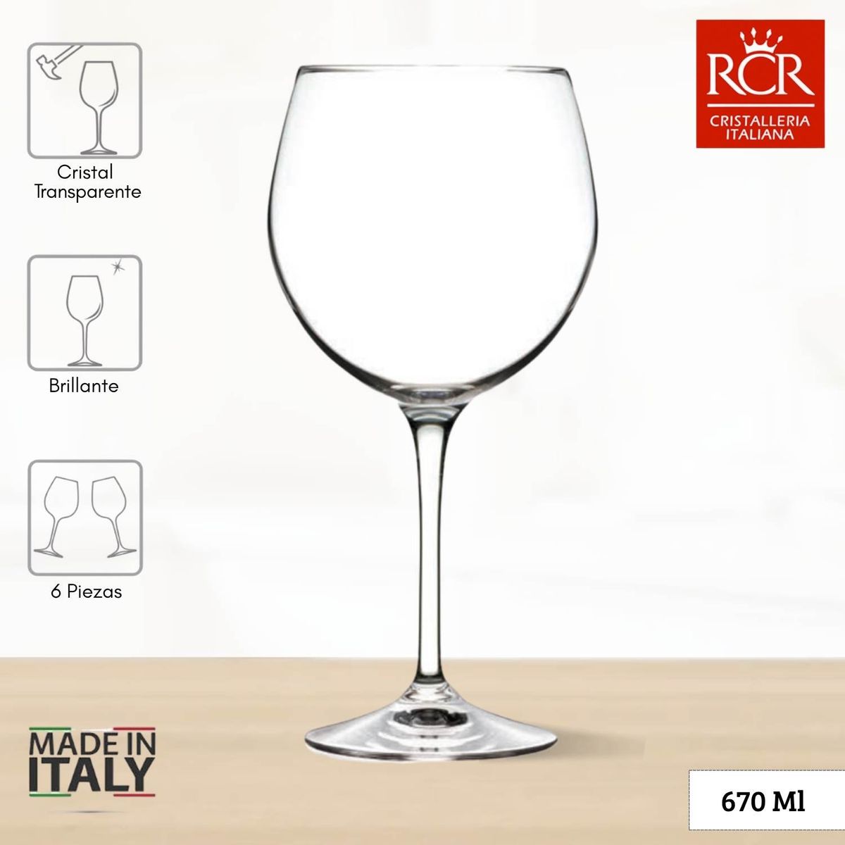 RCR  ITALIA - Copas de Cristal Rossi Nobili RCR 670 ml 6 Piezas