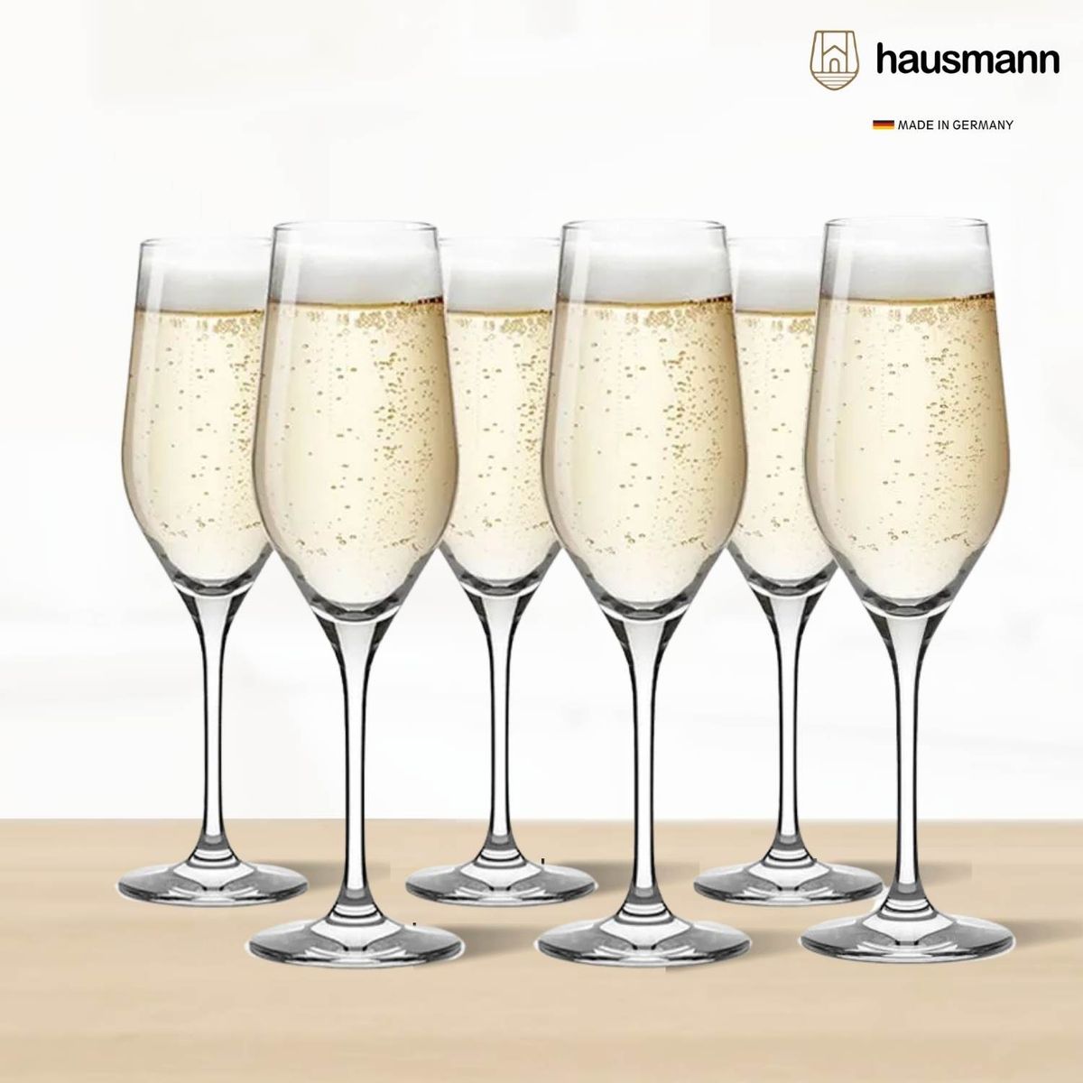 GENERICO - Copa de Cristal Flute Montalcino Valley Champán Hausmann 285 Ml 6 Piezas