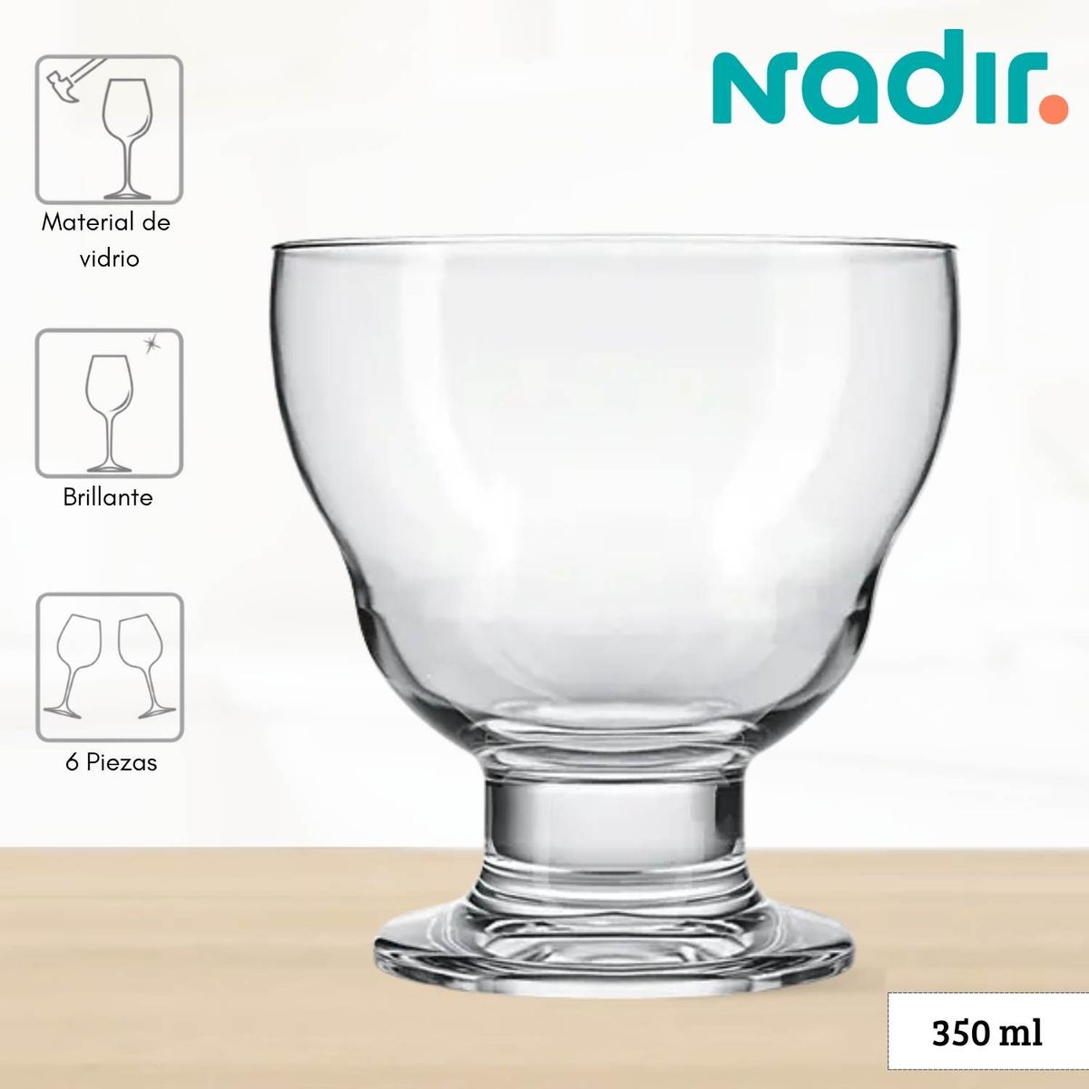 NADIR - Copas de Vidrio Para Helado Samba Nadir 350 Ml 6 Piezas