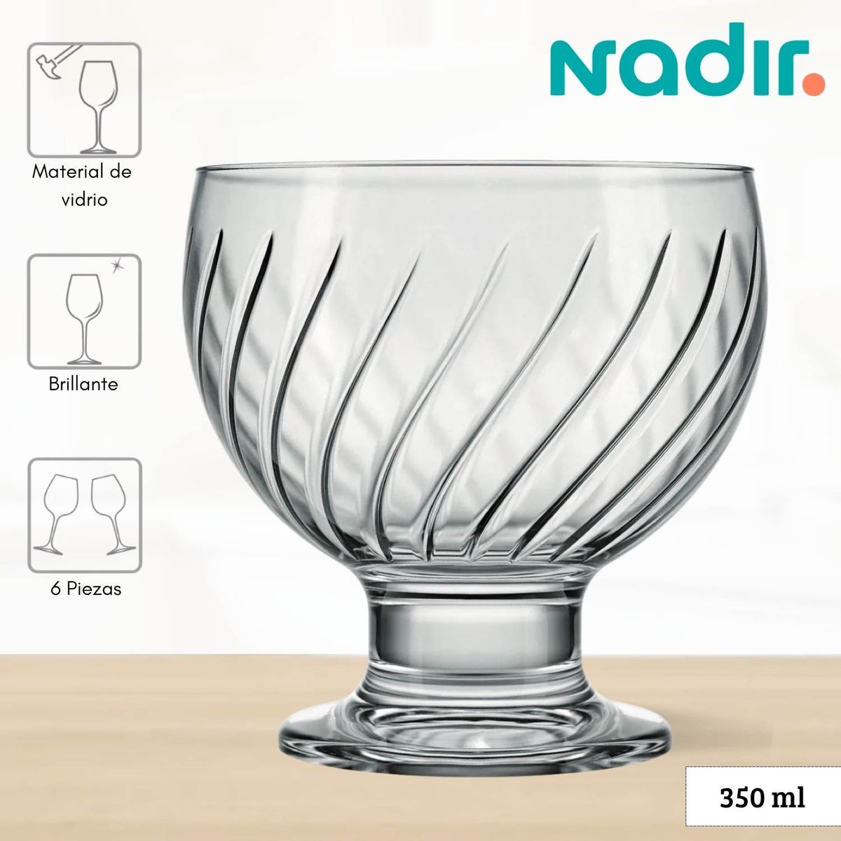 NADIR - Copas de Vidrio Para Helado Clube Nadir  350 Ml 6 Piezas