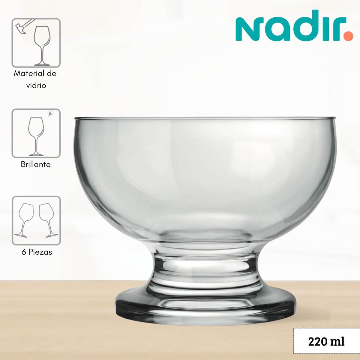 NADIR - Copas de Vidrio Para Helado Mini Paulista  Nadir  220 Ml 6 Piezas