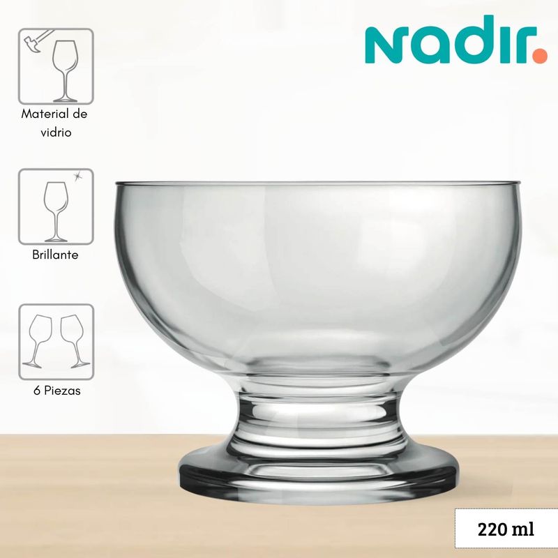NADIR - Copas de Vidrio Para Helado Mini Paulista  Nadir  220 Ml 6 Piezas