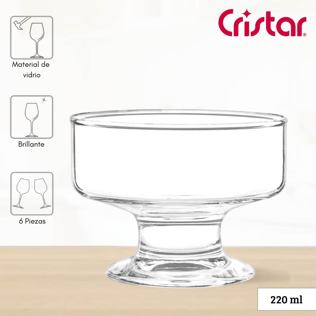 CRISTAR - Copas de Vidrio Para Helado lex Cristar 220 Ml 6 Piezas