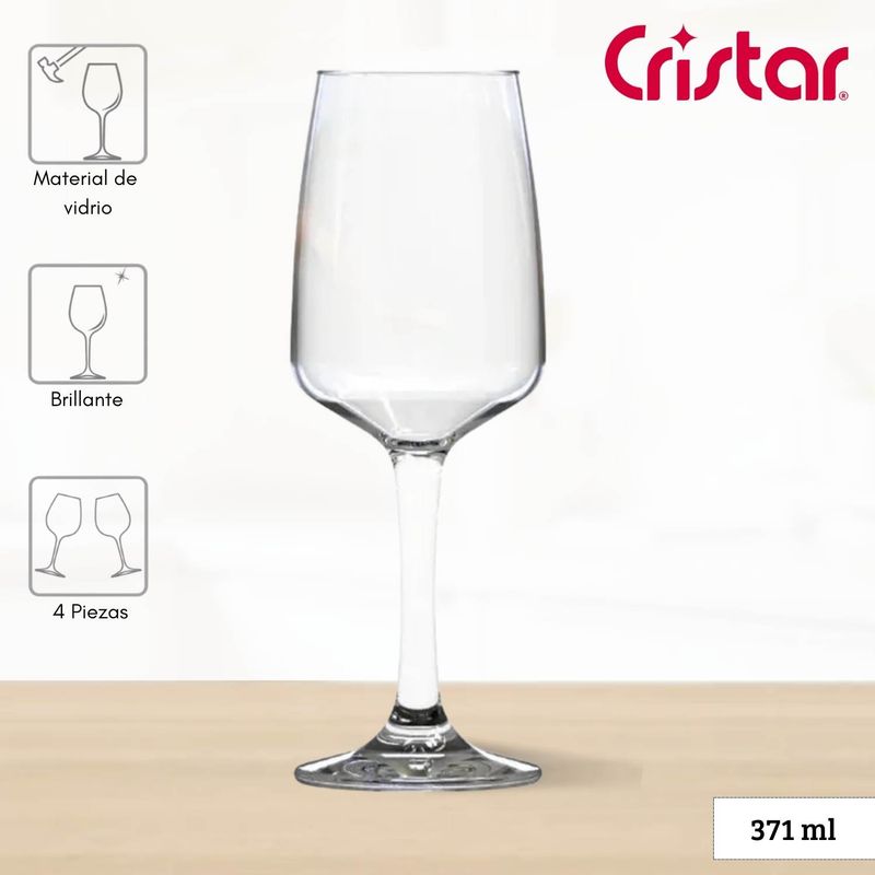 CRISTAR - Copa de Vidrio Trentino Cristar 371 Ml 4 Piezas