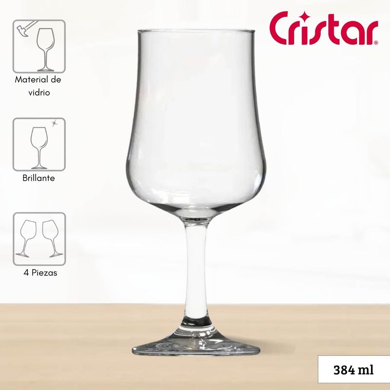 CRISTAR - Copa de Vidrio Cervecera Bolonia Cristar 384 Ml 4 Piezas
