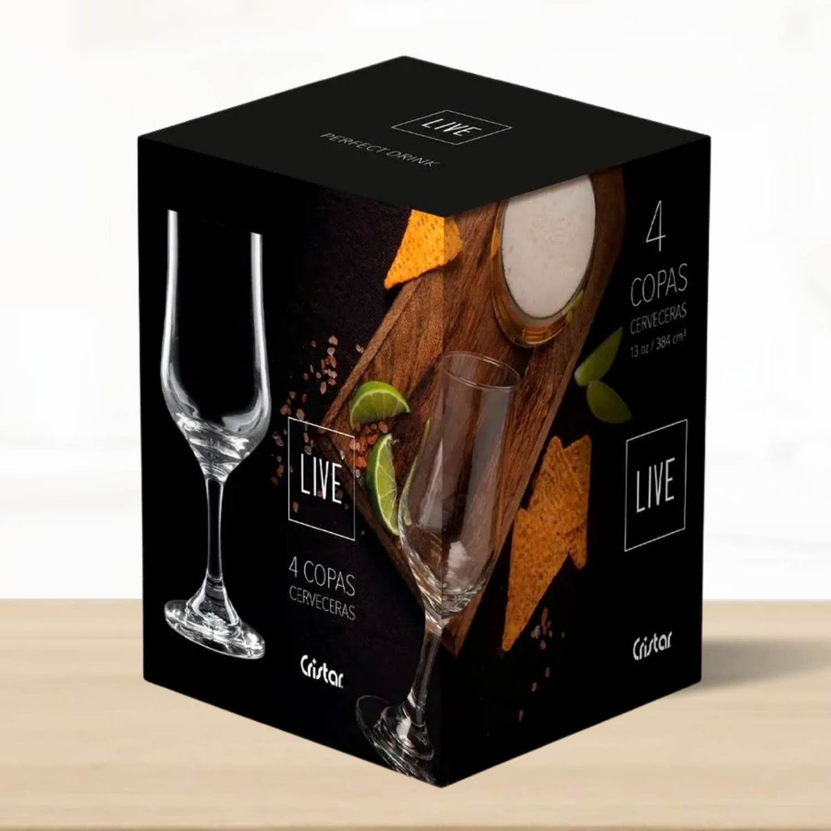 CRISTAR - Copa de Vidrio Cervecera Bolonia Cristar 384 Ml 4 Piezas