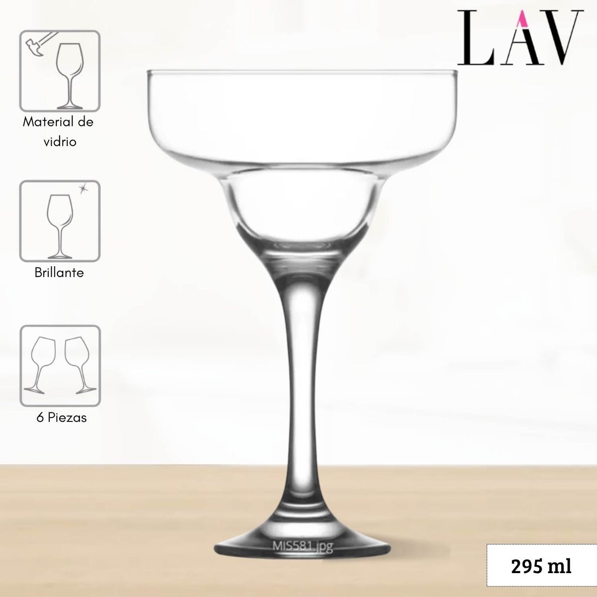 LAV - Copa de Vidrio Margarita Misket Lav 295 Ml 6 Piezas