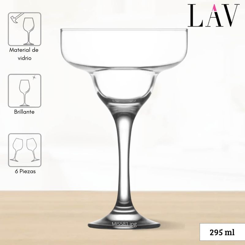 LAV - Copa de Vidrio Margarita Misket Lav 295 Ml 6 Piezas