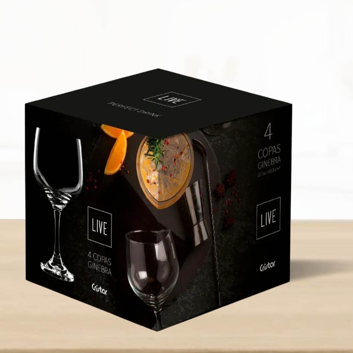 CRISTAR - Copa de Vidrio Can Lisa Ginebra Cristar 653 Ml 4 Piezas