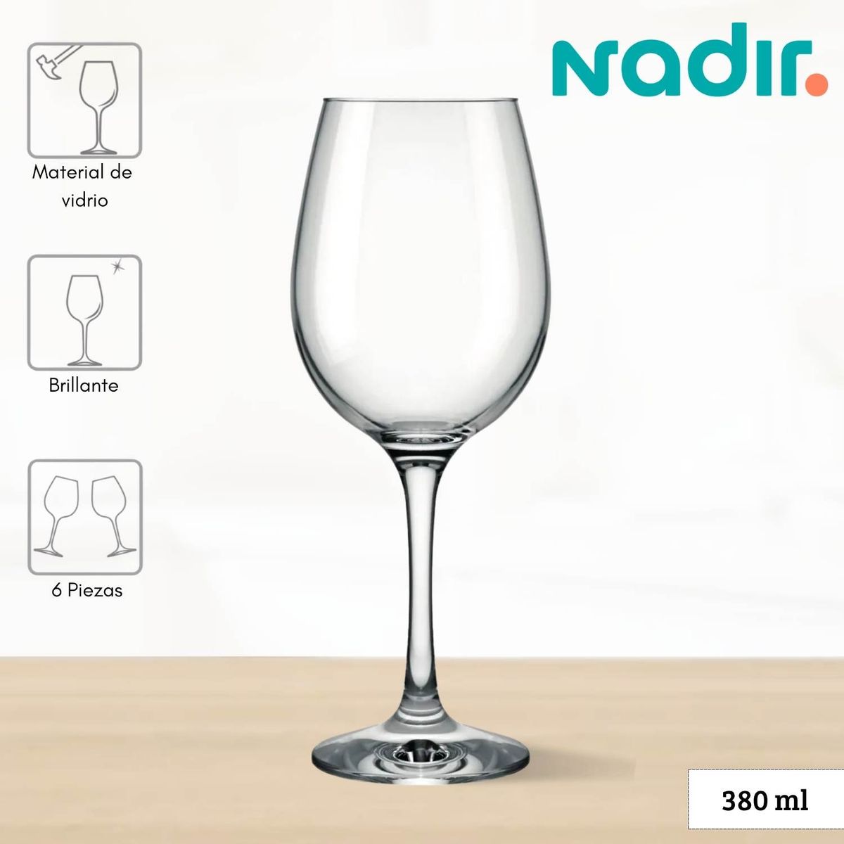 NADIR - Copa de Vidrio Barone Vino Nadir 380 Ml 6 Piezas