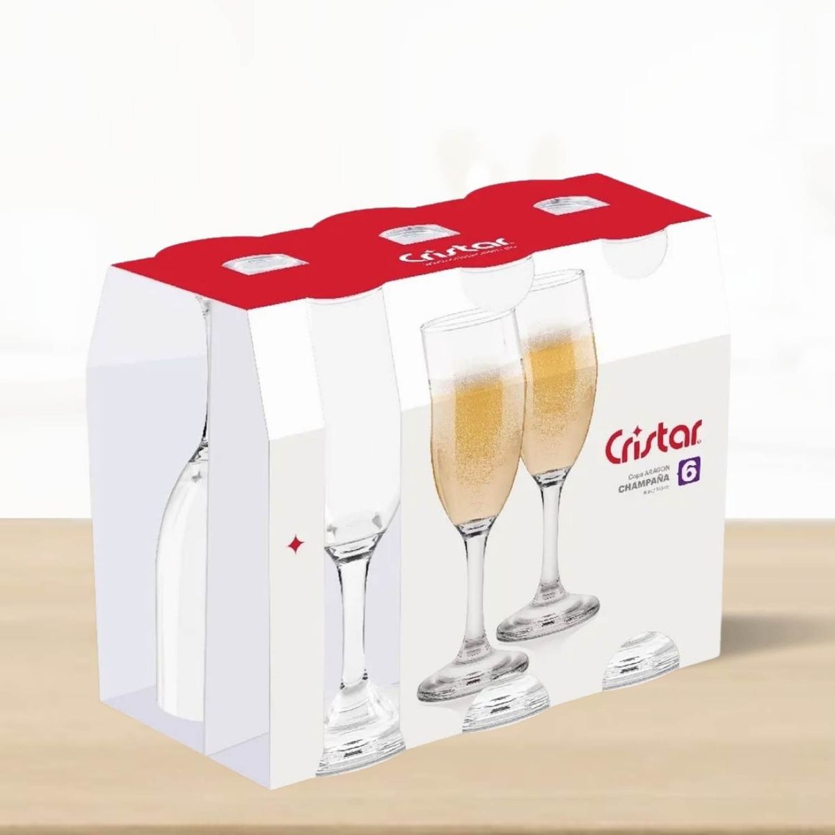 CRISTAR - Copa de Vidrio Aragon Champaña Cristar 170 Ml 6 Piezas