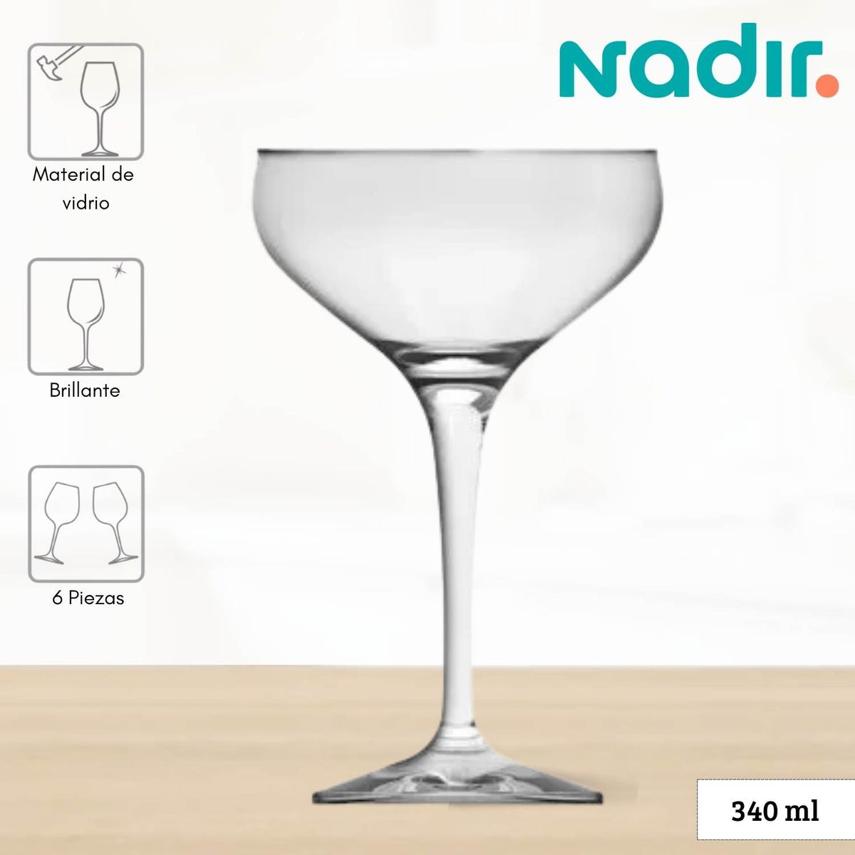 NADIR - Copa de Vidrio Mistic Grande Nadir 340 Ml 6 Piezas