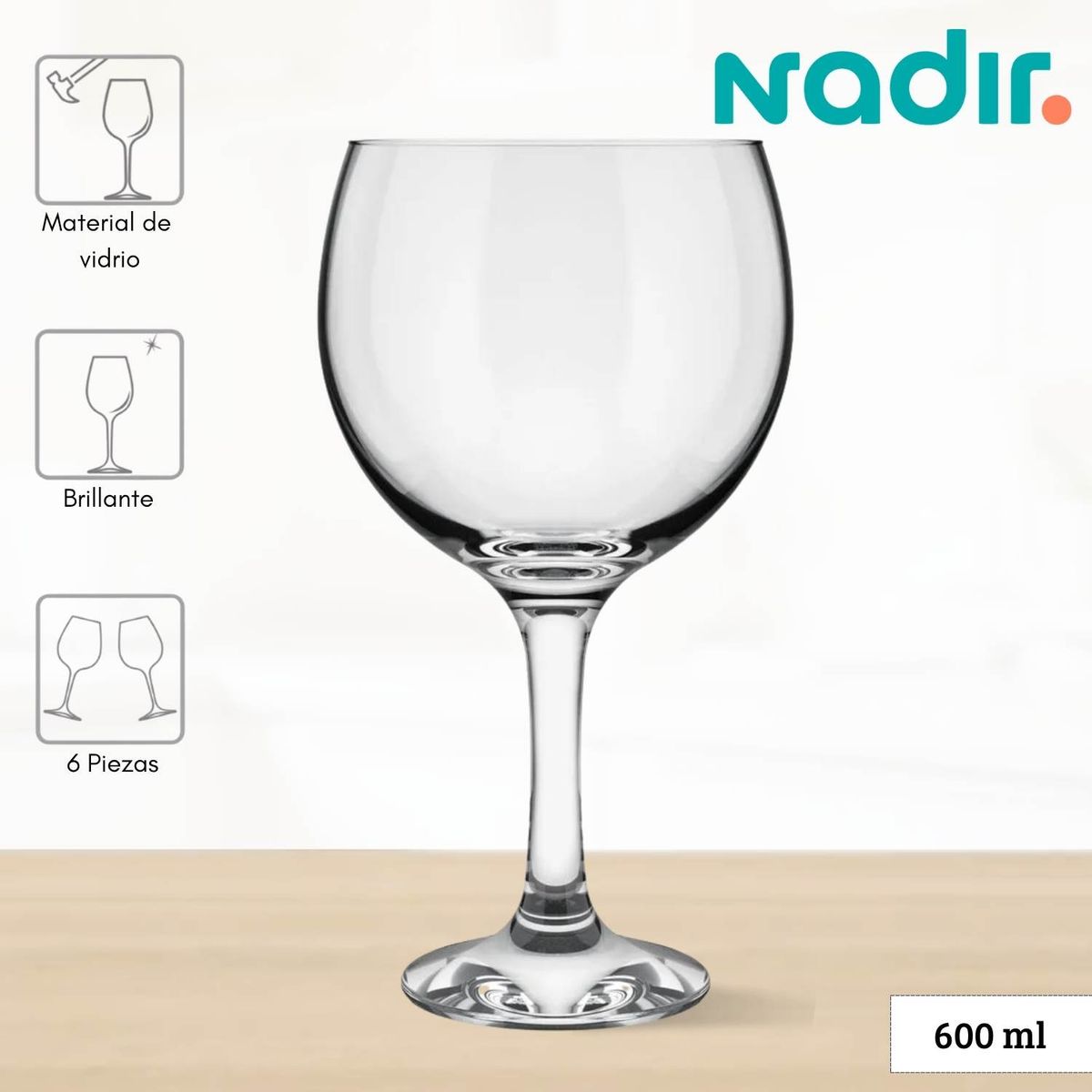 NADIR - Copa de Vidrio Gin Nadir 600 Ml 6 Piezas