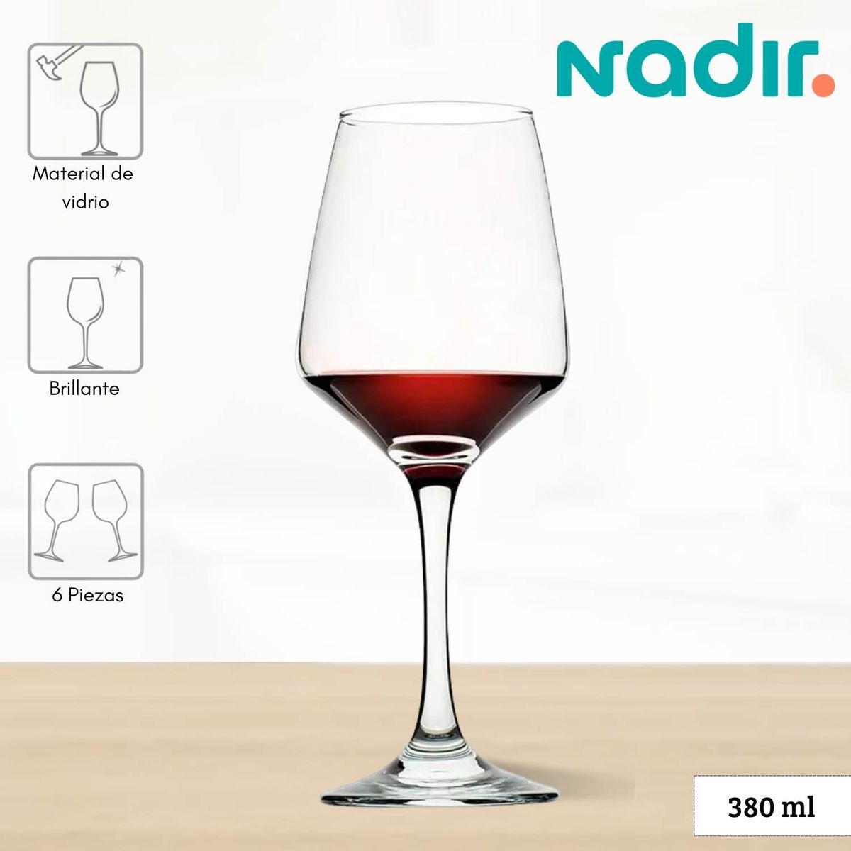 NADIR - Copa de Vidrio Brunello Vino Nadir 380 Ml 6 Piezas