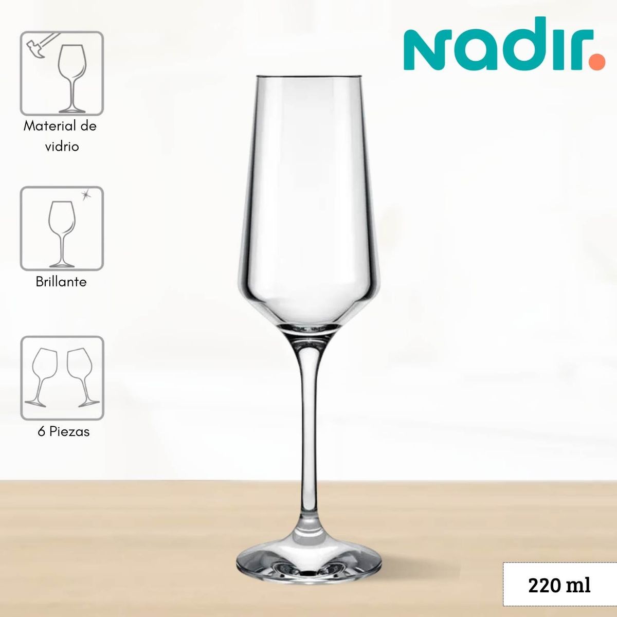 NADIR - Copa de Vidrio Brunello Champagne Nadir 220 Ml 6 Piezas