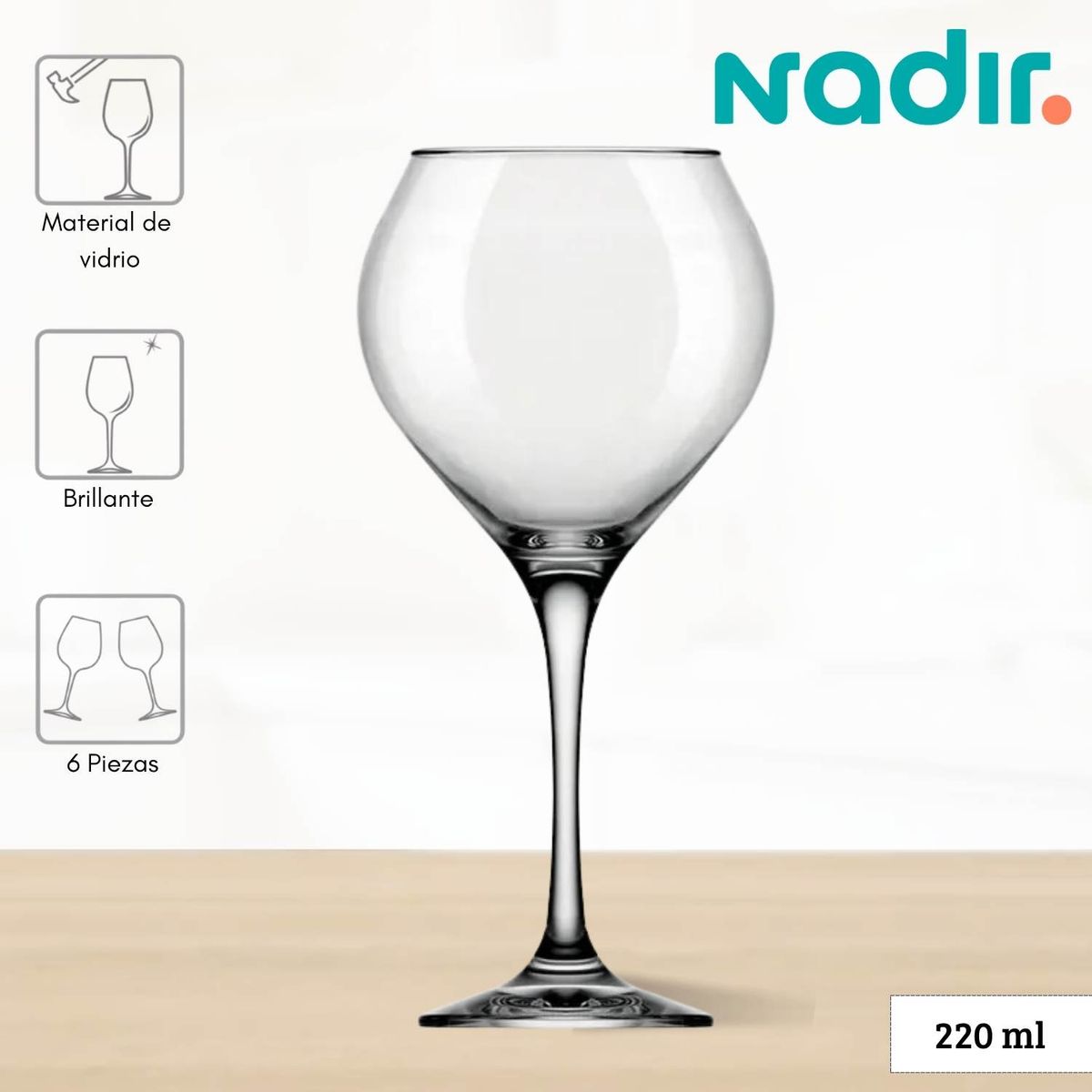NADIR - Copa de Vidrio Prestige Nadir 600 Ml 6 Piezas