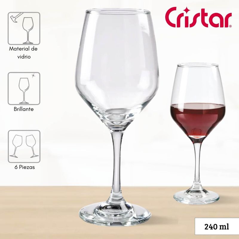 CRISTAR - Copa de Vidrio Brunello Vino Cristar 408 Ml 6 Piezas