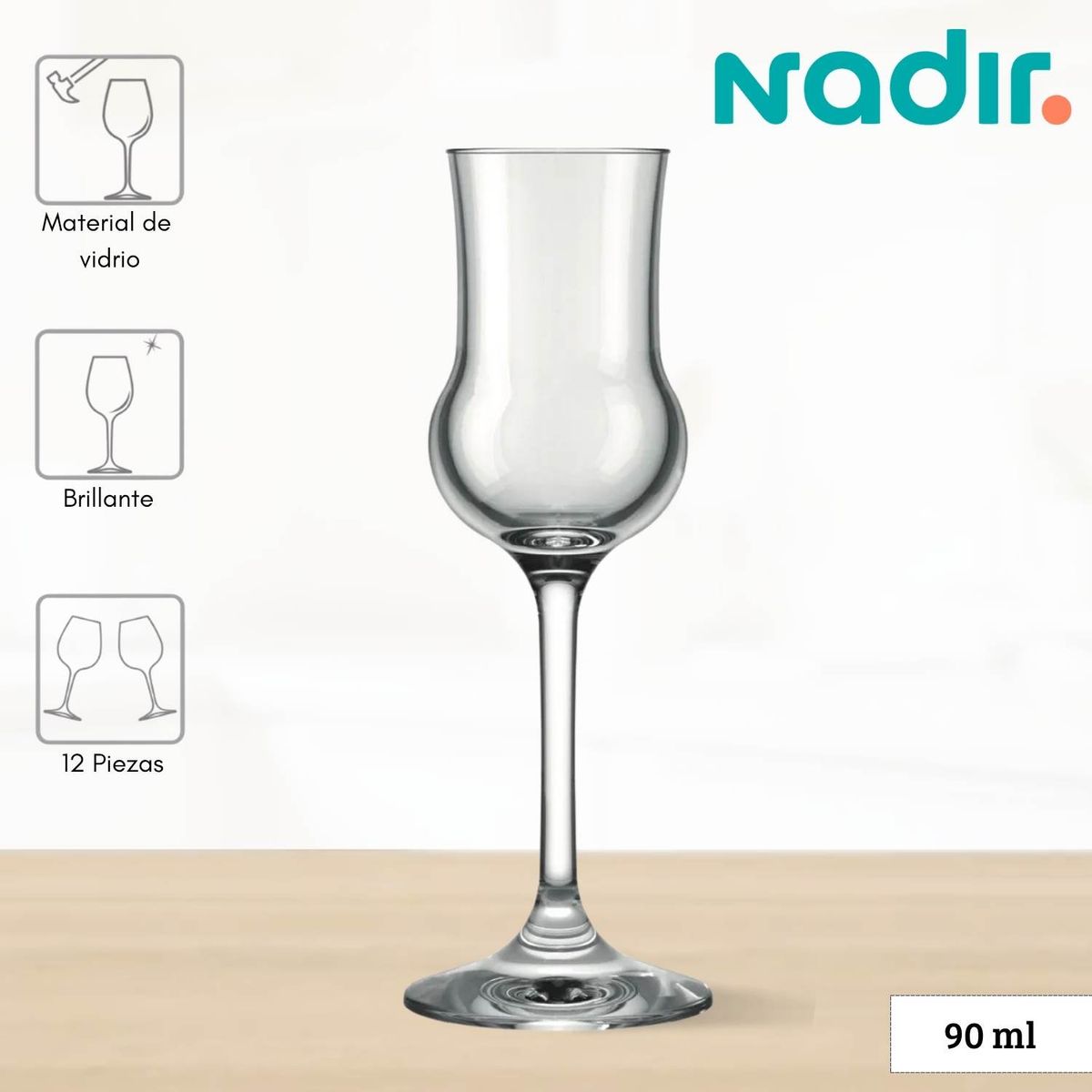 NADIR - Copa de Vidrio Alambic Pisco Nadir 90 Ml 12 Piezas