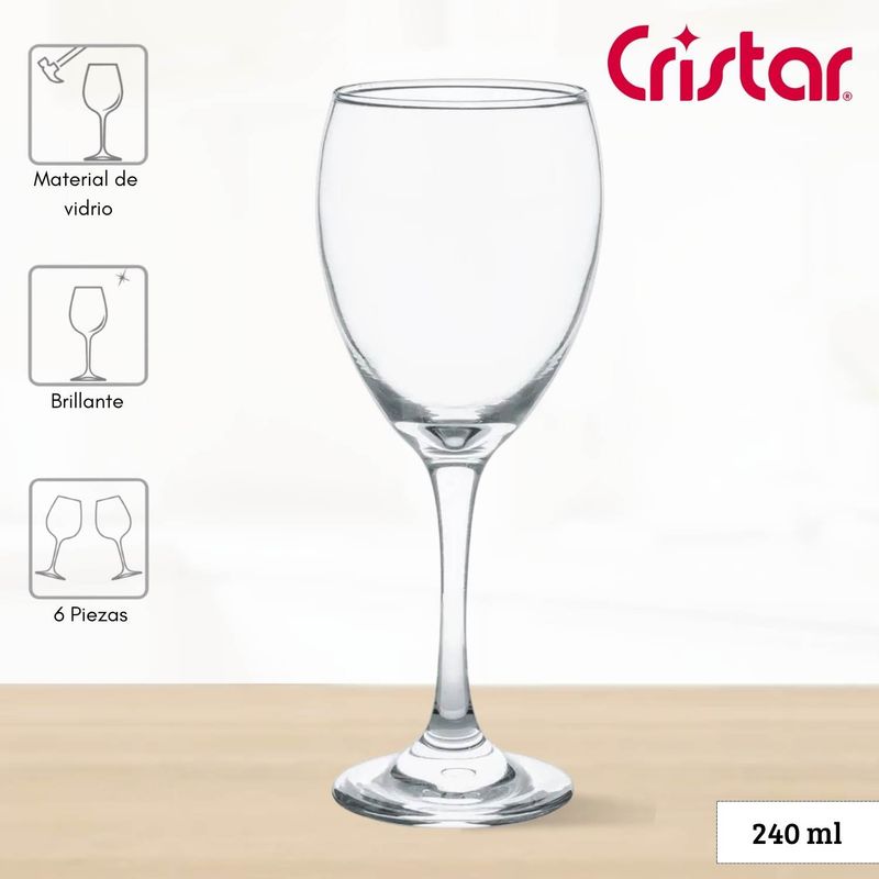CRISTAR - Copa de Vidrio Versalles Cristar 240 Ml 6 Piezas