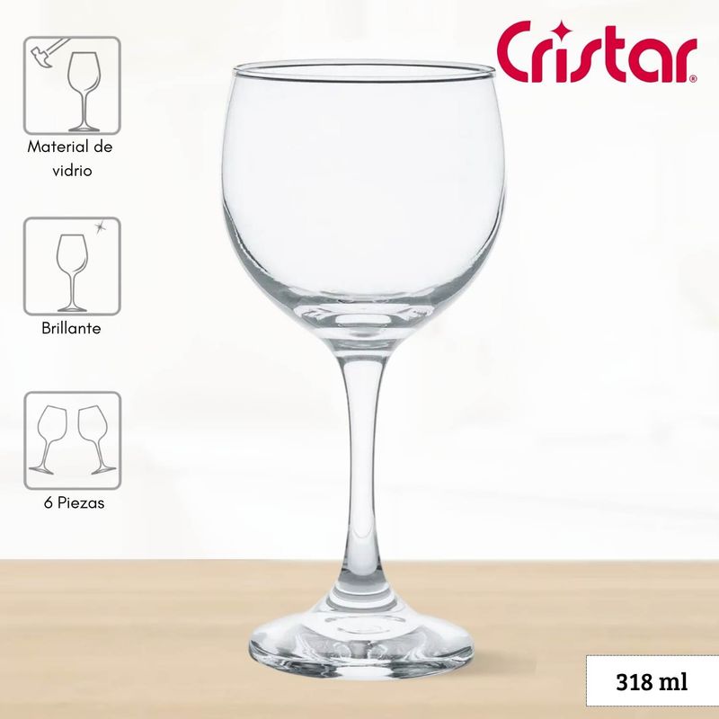 CRISTAR - Copa de Vidrio Premiere Gran Vino Cristar 318 Ml 6 Piezas