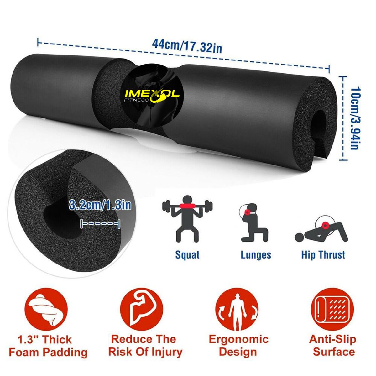 GENERICO - Almohadilla para Barras Negro barbell pad IMEXOL FITNESS
