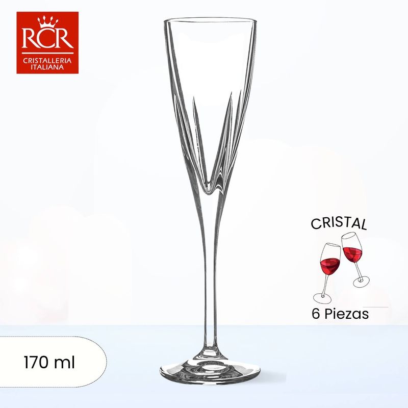 RCR  ITALIA - Copas de Cristal Fusion Flauta RCR 170 ml 6 Piezas