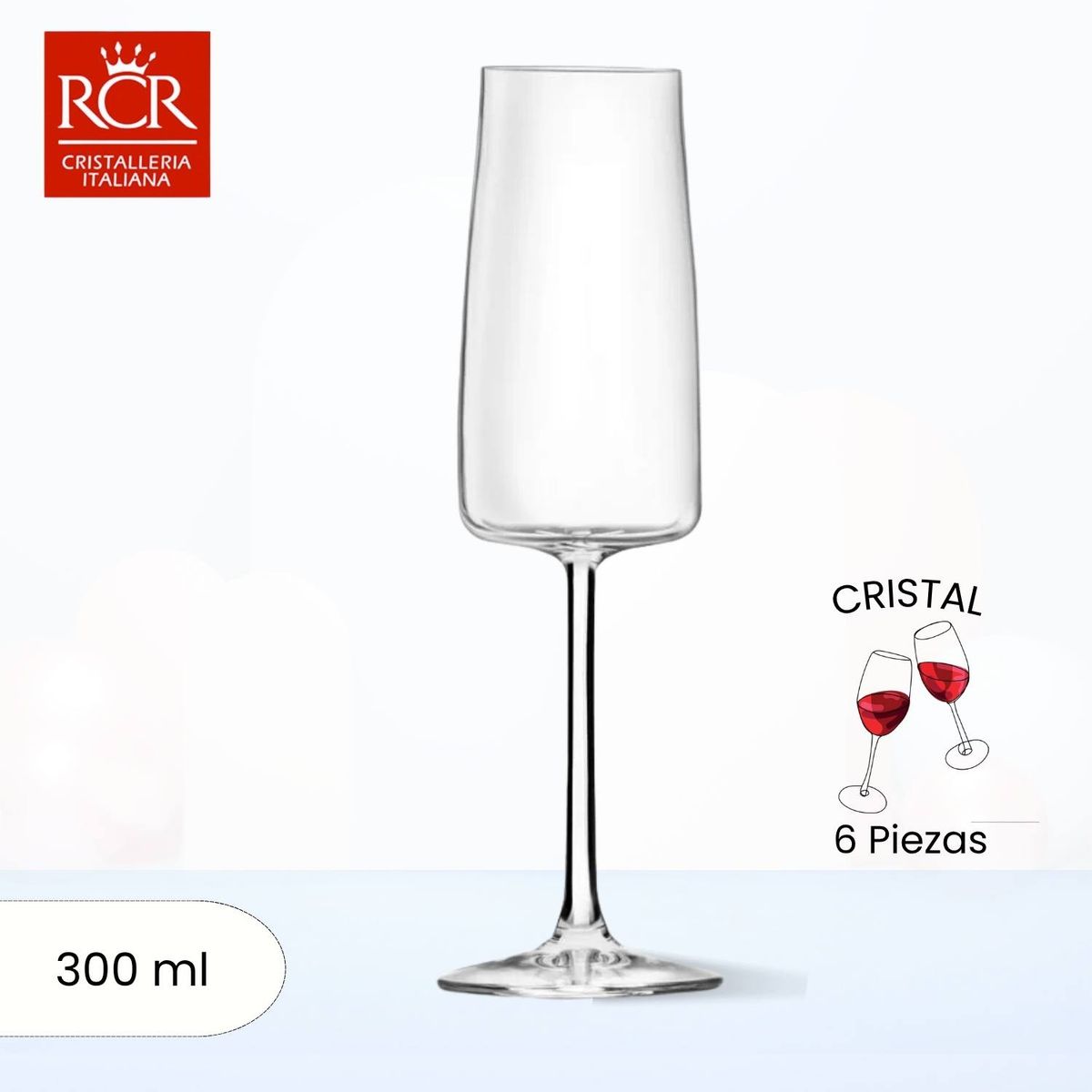 RCR  ITALIA - Copas de Cristal Essential Flauta 300 ml RCR 6 Piezas