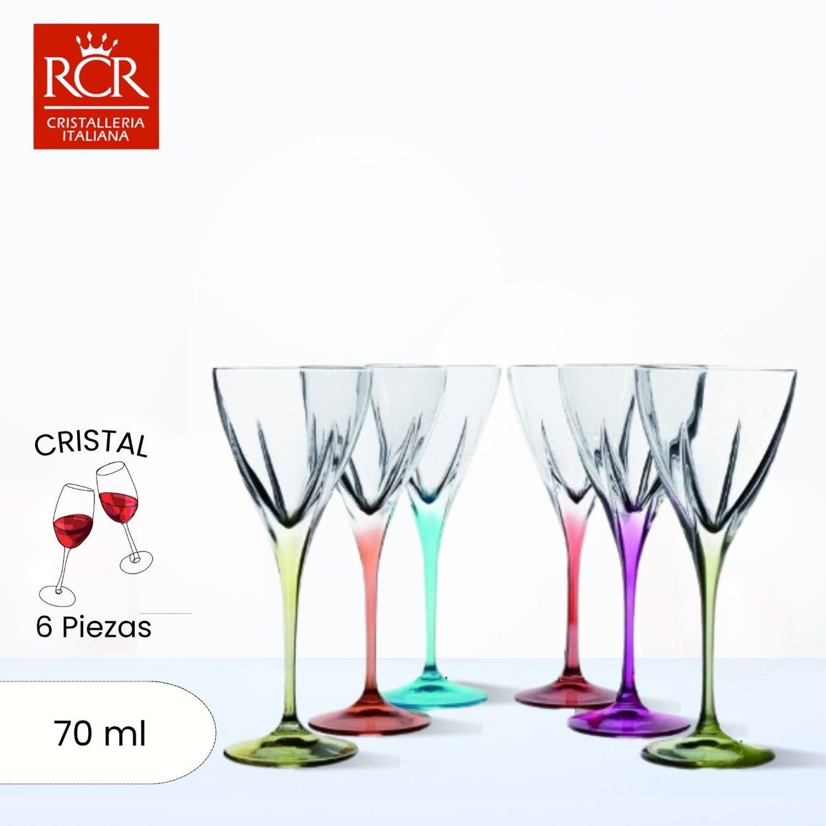 RCR  ITALIA - Copas de Cristal Fusion Color licor RCR 70 ml 6 Piezas