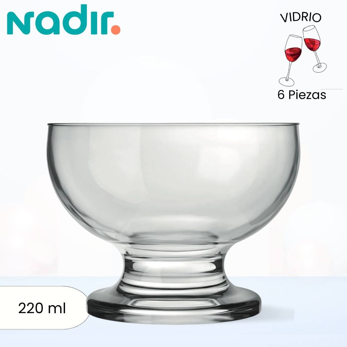 NADIR - Copas de Vidrio Para Helado Mini Paulista  Nadir  220 Ml 6 Piezas
