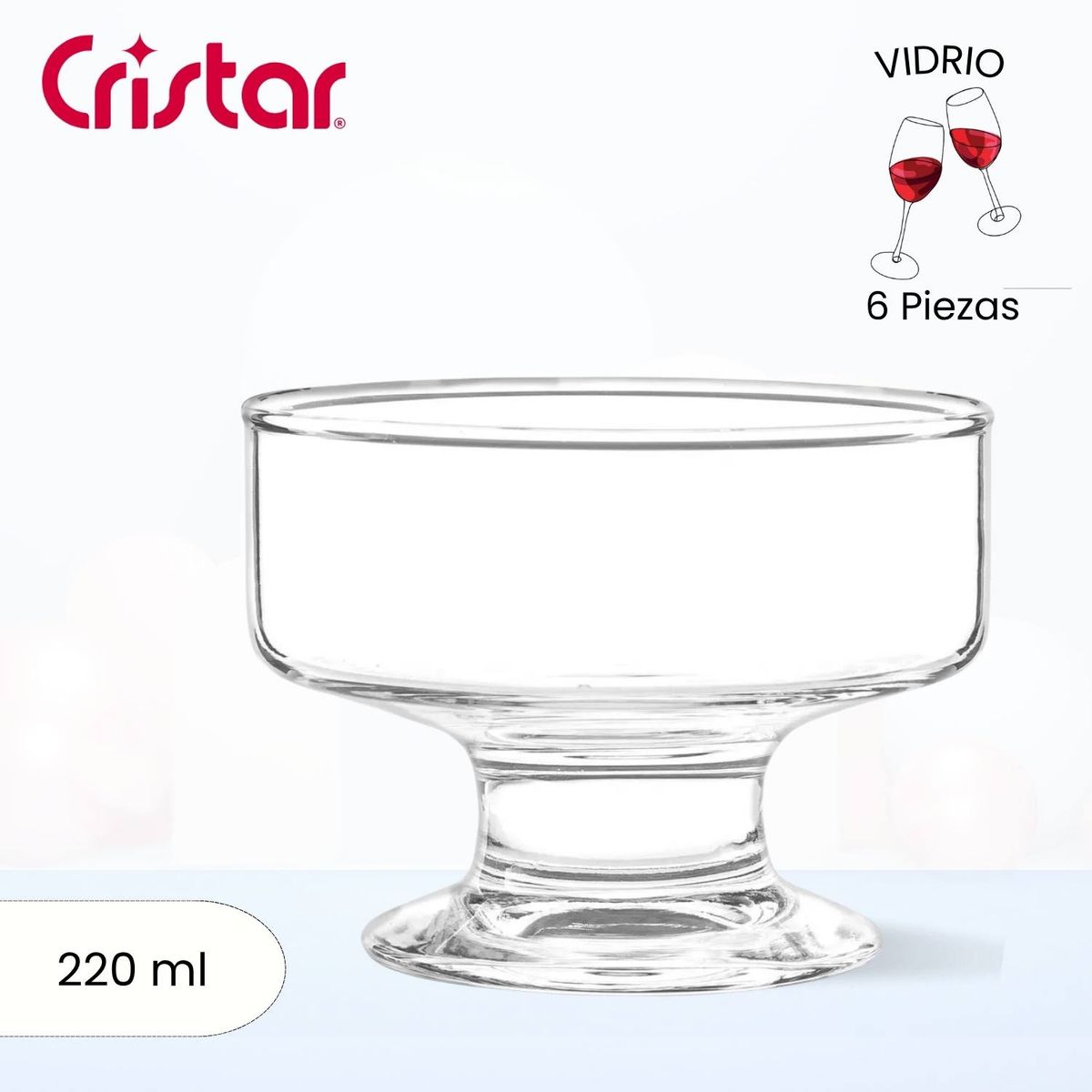 CRISTAR - Copas de Vidrio Para Helado lex Cristar 220 Ml 6 Piezas