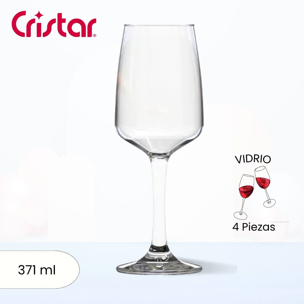 CRISTAR - Copa de Vidrio Trentino Cristar 371 Ml 4 Piezas