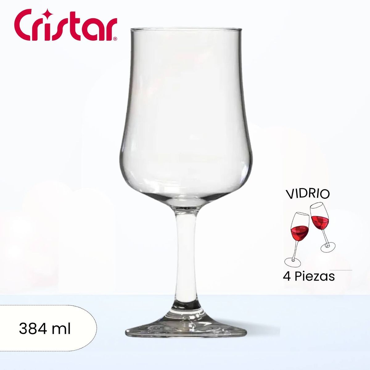 CRISTAR - Copa de Vidrio Cervecera Bolonia Cristar 384 Ml 4 Piezas