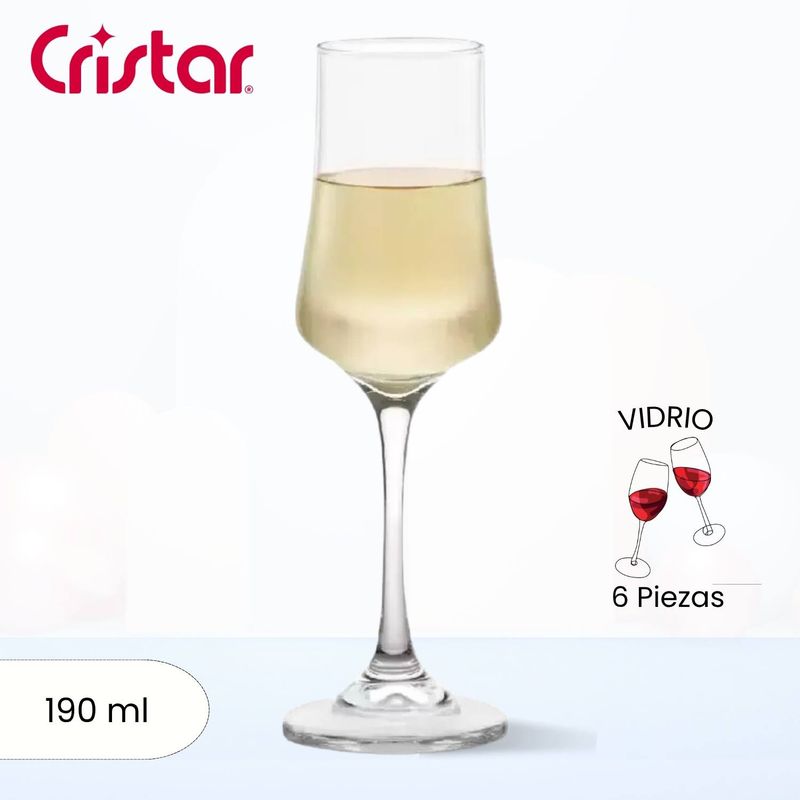 CRISTAR - Copa de Vidrio Bolonia Champaña Cristar 190 Ml 6 Piezas