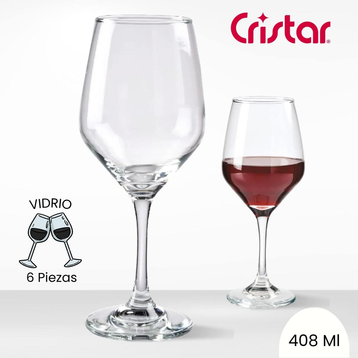 CRISTAR - Copa de Vidrio Brunello Vino Cristar 408 Ml 6 Piezas