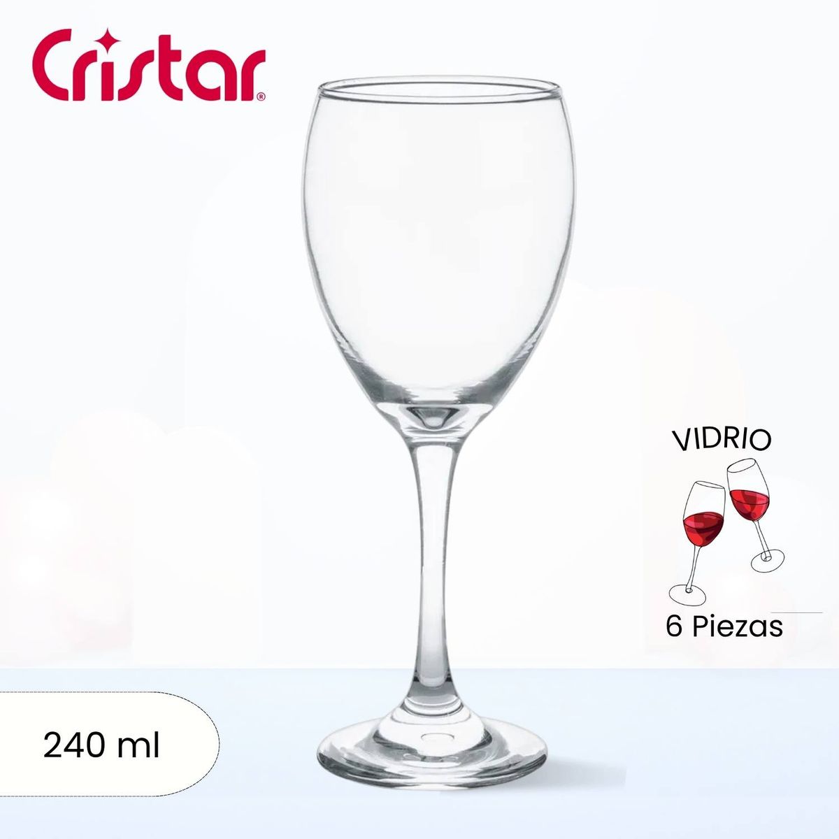 CRISTAR - Copa de Vidrio Versalles Cristar 240 Ml 6 Piezas