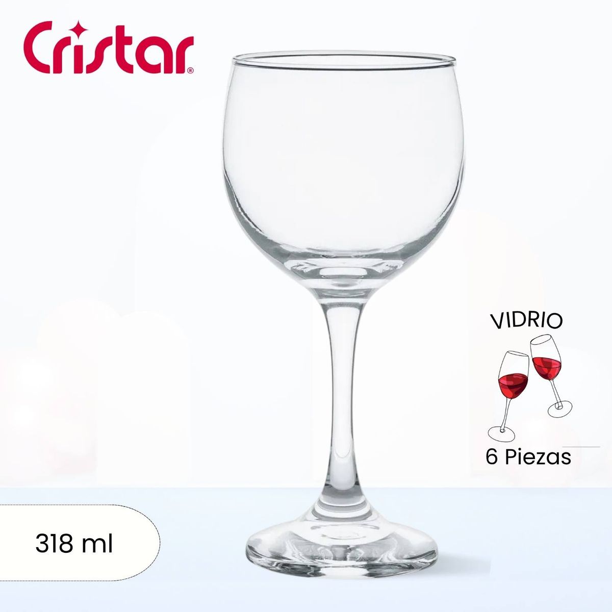 CRISTAR - Copa de Vidrio Premiere Gran Vino Cristar 318 Ml 6 Piezas
