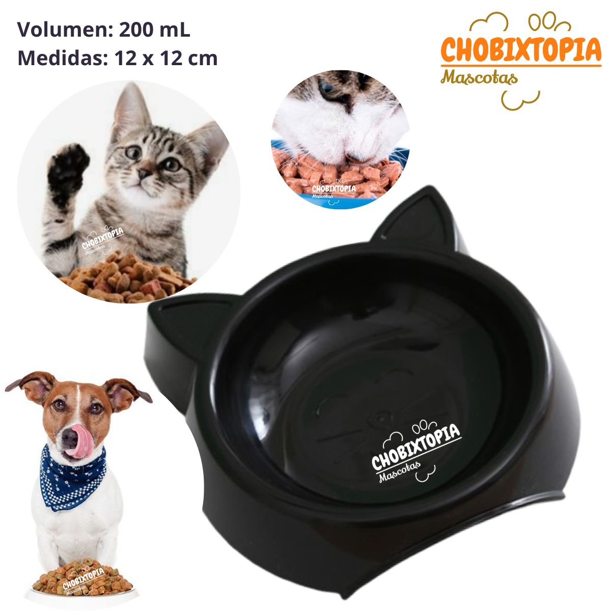 GENERICO - PLATO PARA MASCOTA OREJITAS NEGRO x 200 ML