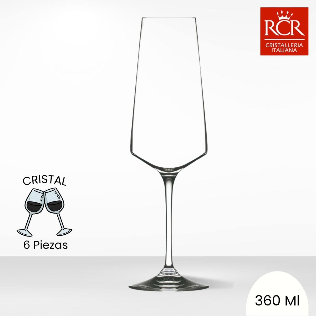 RCR  ITALIA - Copas de Cristal Aria Flauta RCR 360 ml 6 Piezas