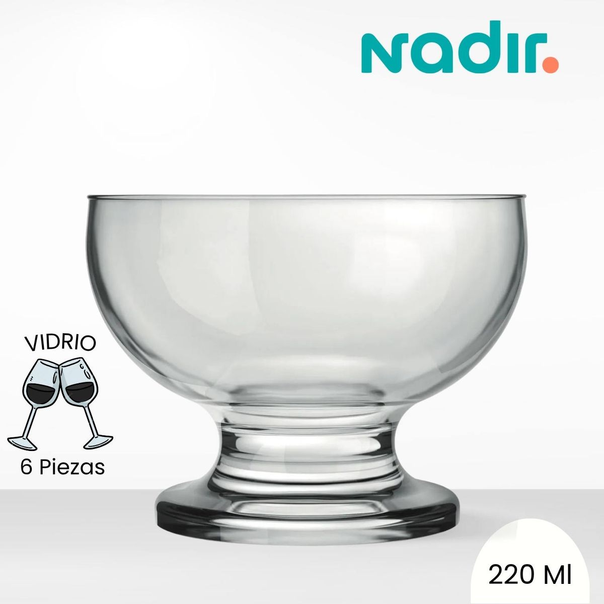 NADIR - Copas de Vidrio Para Helado Mini Paulista  Nadir  220 Ml 6 Piezas