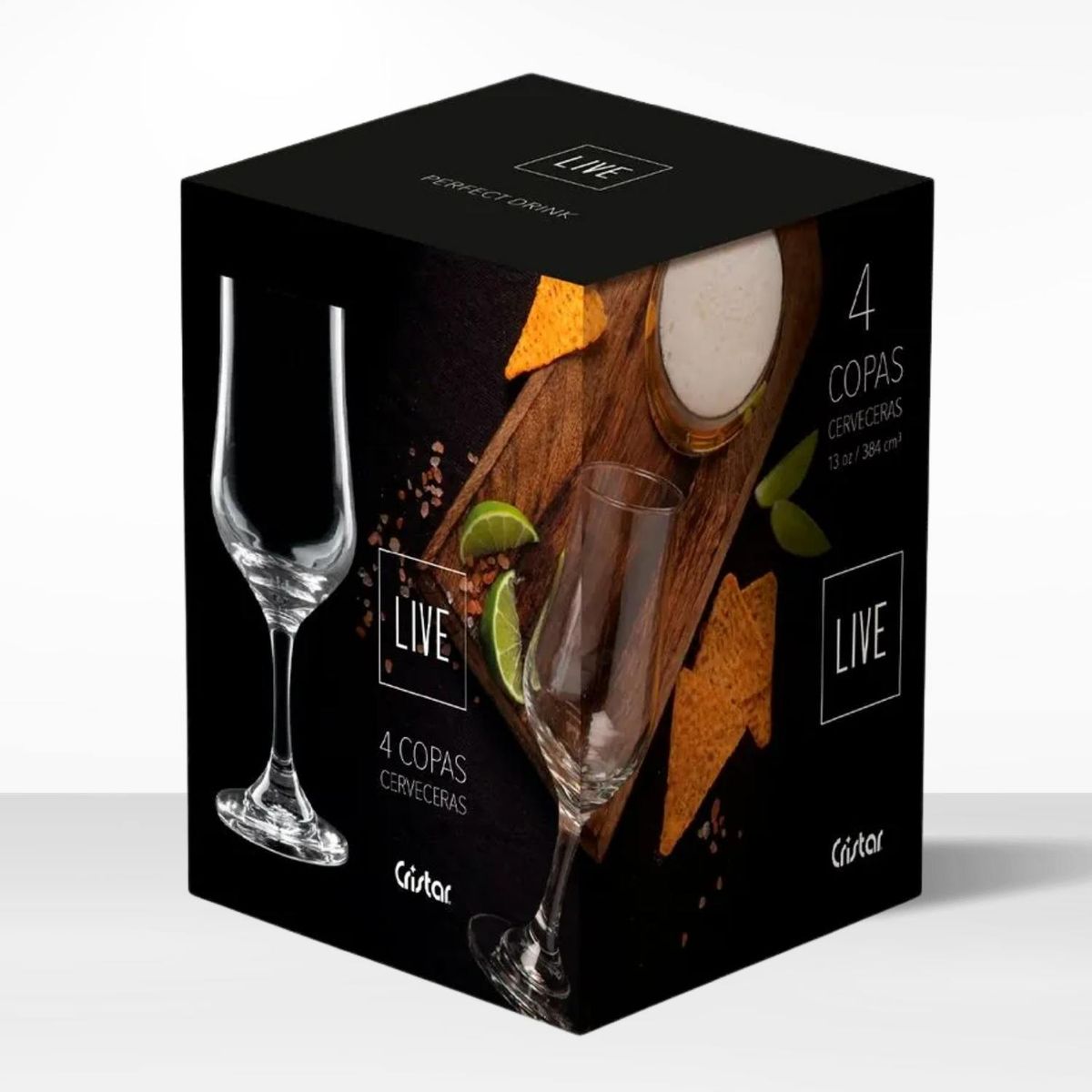 CRISTAR - Copa de Vidrio Cervecera Bolonia Cristar 384 Ml 4 Piezas