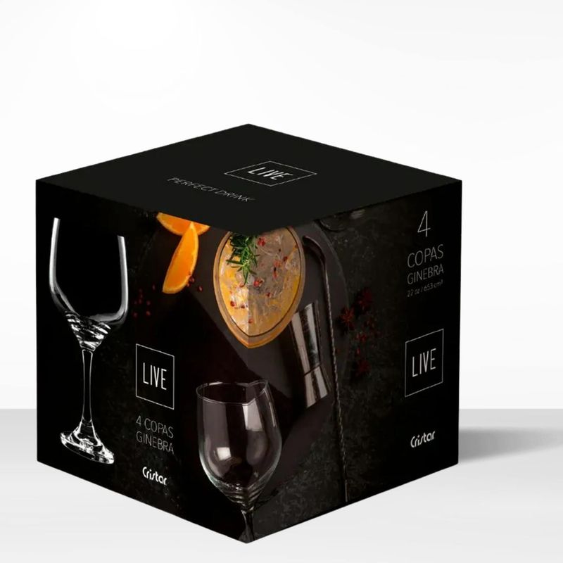 CRISTAR - Copa de Vidrio Can Lisa Ginebra Cristar 653 Ml 4 Piezas