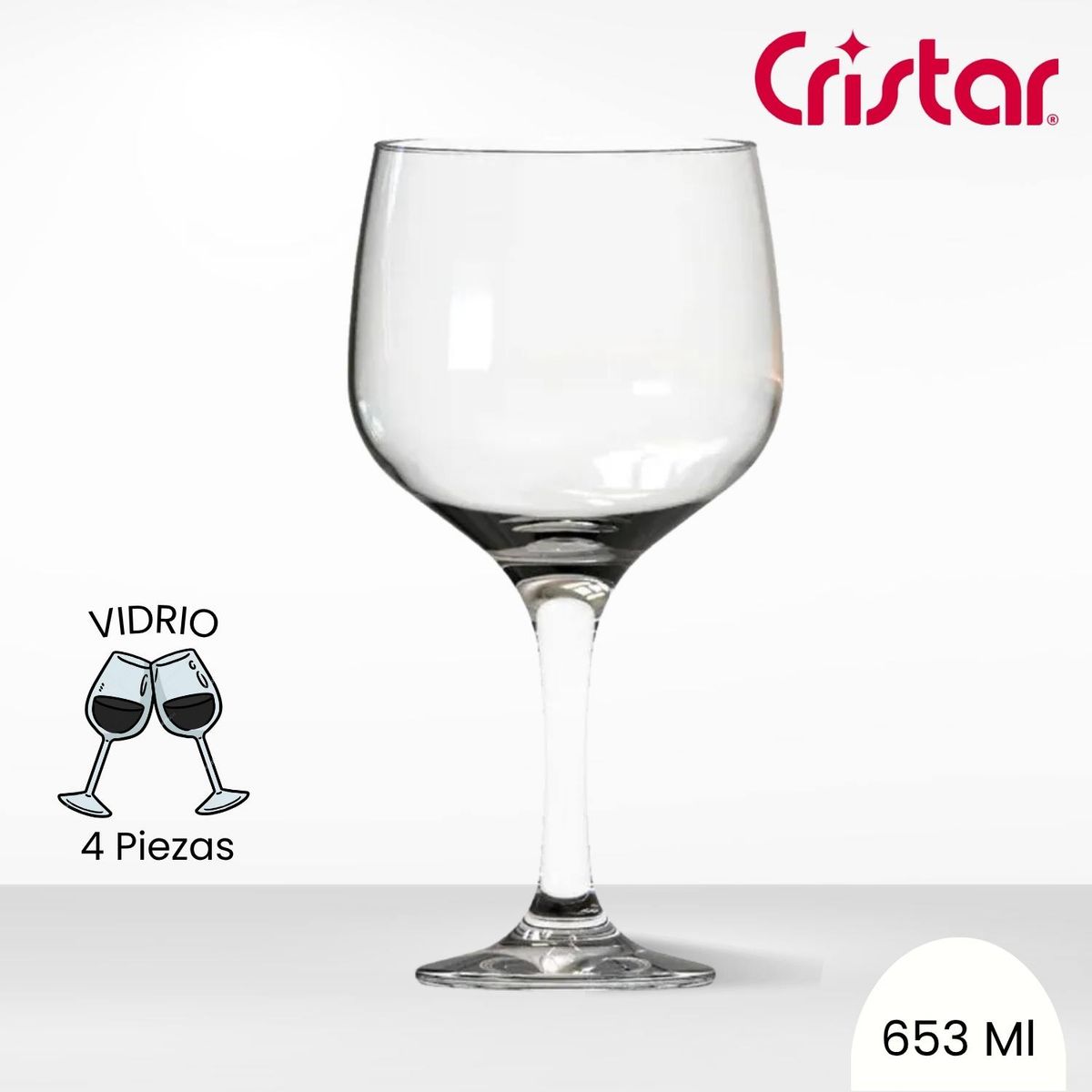 CRISTAR - Copa de Vidrio Can Lisa Ginebra Cristar 653 Ml 4 Piezas