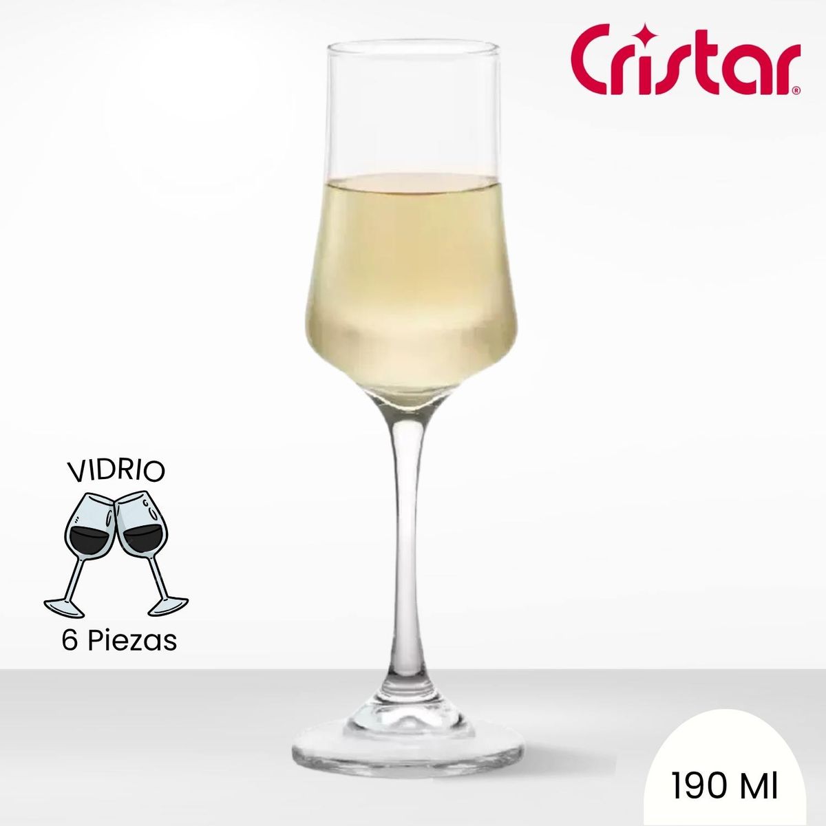 CRISTAR - Copa de Vidrio Bolonia Champaña Cristar 190 Ml 6 Piezas