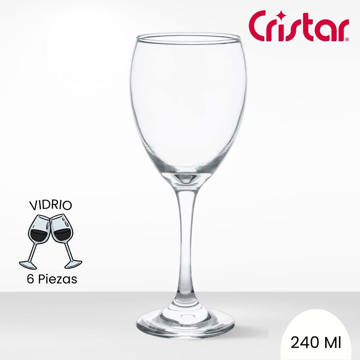 CRISTAR - Copa de Vidrio Versalles Cristar 240 Ml 6 Piezas