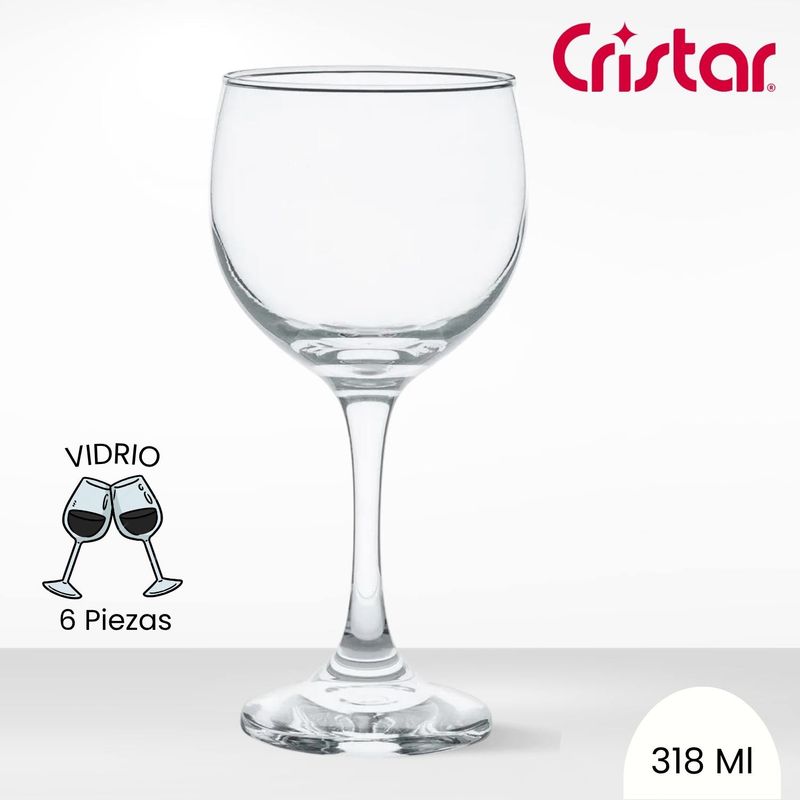 CRISTAR - Copa de Vidrio Premiere Gran Vino Cristar 318 Ml 6 Piezas