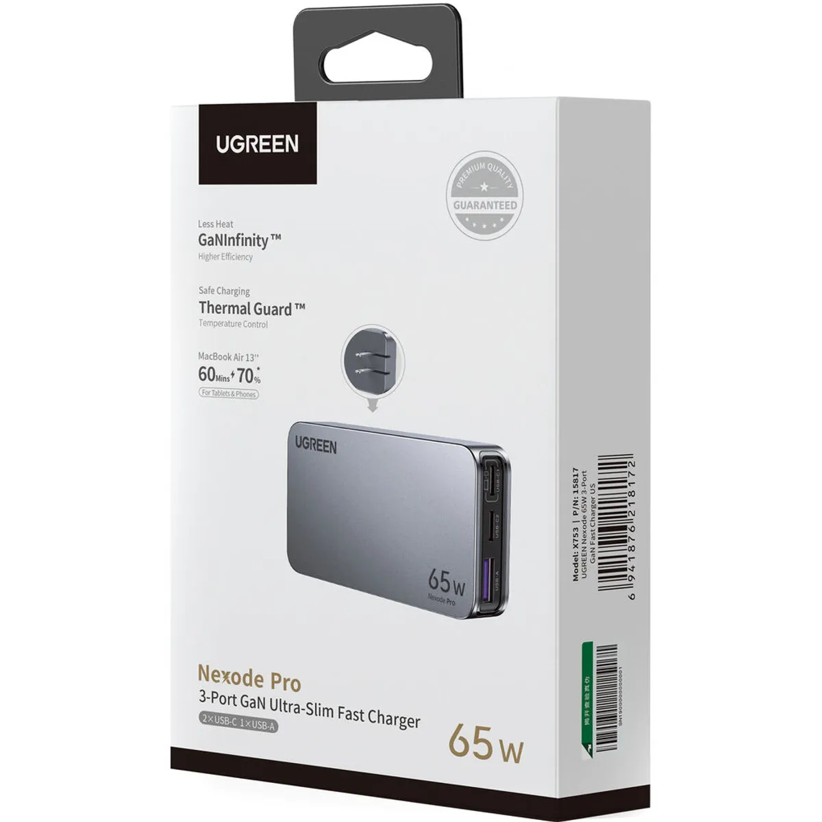 UGREEN - Cargador UGREEN Nexode Pro 65W GaN 2x USB-C USB-A Slim X753 - 15817