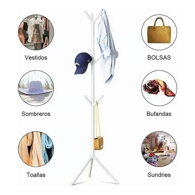 GENERICO - Perchero de Pie de Metal Colgador de Entrada Percha Recta Blanco